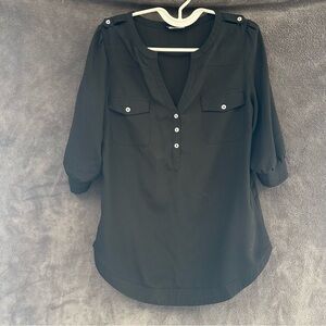 41 Hawthorn Black Blouse with Button Accents